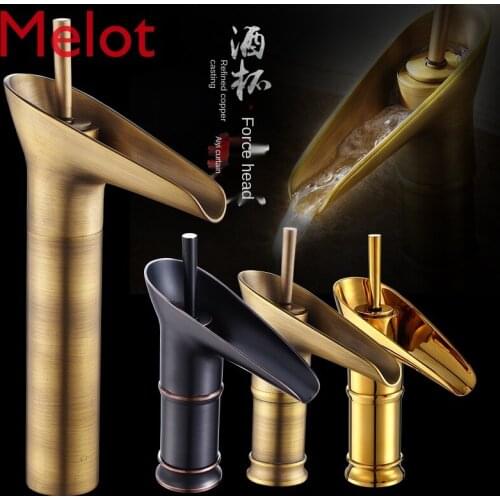Copper Antique Hot and Cold Basin Faucet Art Table Basin Washbasin Faucet Bathroom Wash Basin Faucet