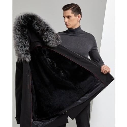 Fashionable high-end Italy style real rabbit fur lining coats real fox fur collar jacket winter men parkas have pockets