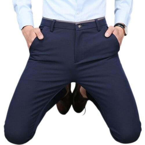 Mens Business Elastic Casual Trousers Slim-fit Korean Version Trendy British Feet Pencil Pants Mens Four-sided Stretch Pants