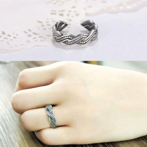 New Retro Exquisite Simple Personality Silver Plated Jewelry Twist Thai Silver Color Not Allergic Tail Opening Rings