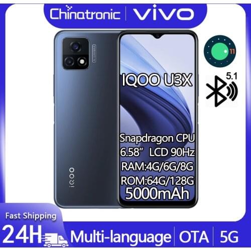 Original iQOO U3X 4GB 128GB 5G Mobile Phone Snapdragon 6.58"FHD+ 90Hz Refresh Rate 5000mAh 18W Flash Charge WLAN Display