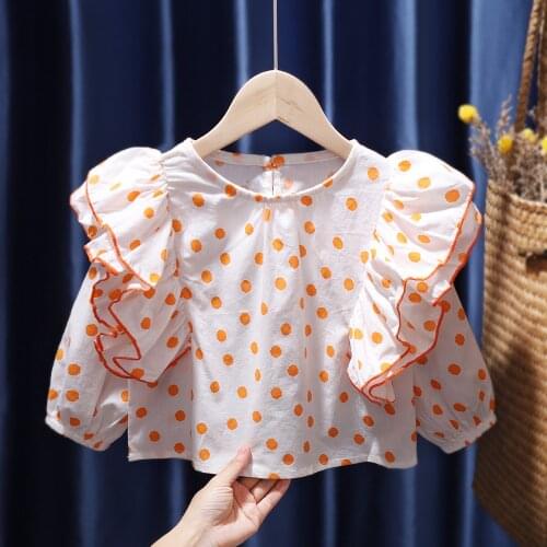 Girls autumn dress 2021 new bubble sleeve top Korean spring and autumn baby shirt childrens clothing