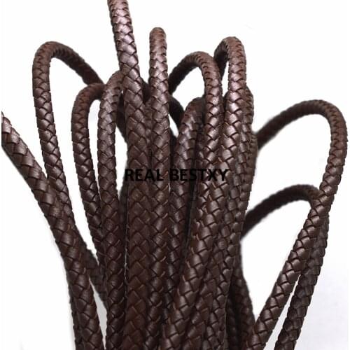 2m/lot approx 6mm round brown Woven Braided Genuine Leather Strap Bracelet Necklace Making real Leather Cords bracelets