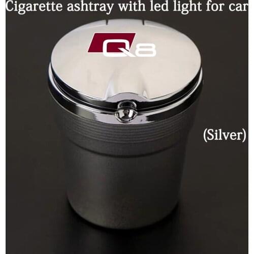 Suitable for Audi Q8 accessories car ashtray with blue LED Night Light, a variety of metal style logo