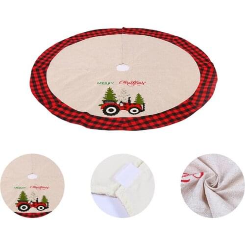 Christmas Mat Tree Skirt Linen Machine Embroidered Tractor Pattern Holiday Tree Skirt Decoration Family Holiday Decor Xmas Pad