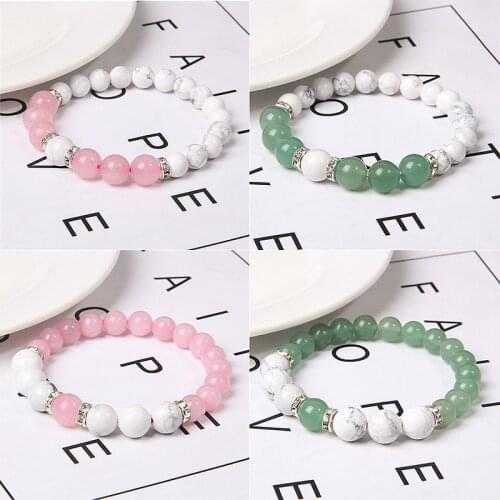 Rose Pink Quartzs Bracelets For Women Green Aventurine White Howlite Beaded Bracelet Best Friend Healing Reiki Exquisite Jewelry