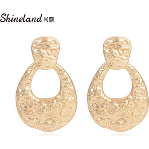 Shineland New Unique Design Bijoux Geometric Gold Color Metal Drop Earrings For Women Vintage Brincos Hiphop Party Jewelry Gift