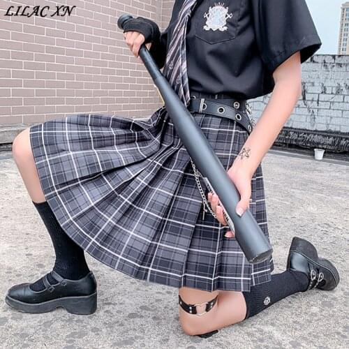 Lilac XN Harajuku Plaid High-waisted Mini Pleated Womens Skirt Korean Fashion Preppy Style Sweet Goth Skirt Y2K Summer Clothes