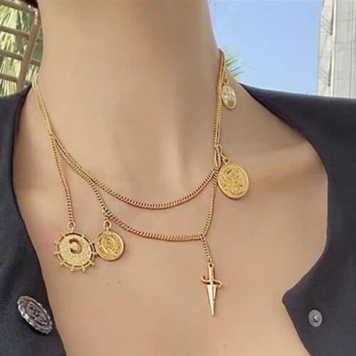 Tocona Bohemian Gold Geoemtric Pendant Necklace for Women Personality Multi-layer Chain Chocker Necklace Jewelry Accessories