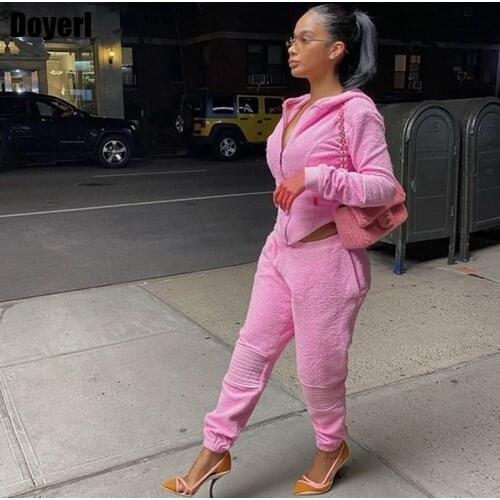 Thick Sweatsuits for Women Hoodie Sweatshirt Crop Top and Pants Set Casual Plush Winter Two Piece Set Women Tracksuit Streetwear
