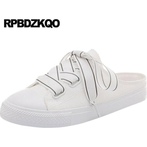 Flats Breathable Round Toe Canvas Latest Trainers Slip On Sneakers Mules Cheap Shoes China Cloth White Lace Up Women Slippers