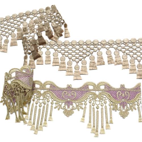 15yards Embroidery Water Soluble Tassel Lace Ribbon Trims Applique for Sofa Cover Curtain Trimmings Edge Lace Fabric Sewing