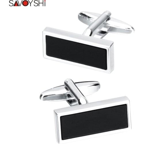 SAVOYSHI Black Glass Cufflinks for Mens Gift Square French Shirt Cuffs Cuff links Brand Accessories Copper Free carving name