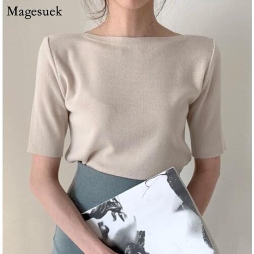 Summer 2021 Casual Slim Fit Ladies Tees Knitted Cotton Basic T Shirts Women Solid Half Sleeve O Neck Female T-Shirt Tops 14078