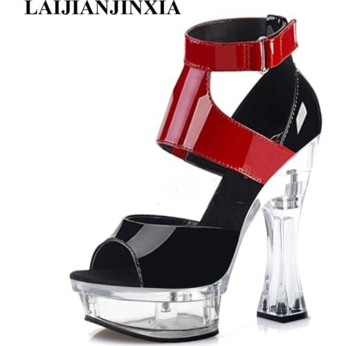 LAIJIANJINXIA New 14 CM High heels Nightclub Stripper Heels Crystal Pole Dance Shoes Platform Concise Elegant Sexy Models Sandal