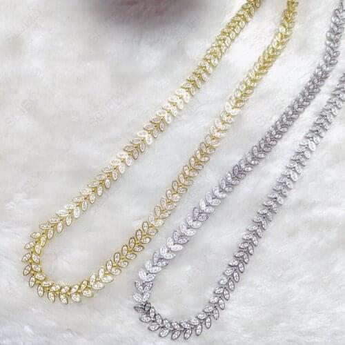 SLJELY Fashion Solid 925 Sterling Silver Yellow Gold Color Palm Leaf Adjustable Necklace Micro Zircon Stones Women Fine Jewelry