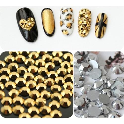 1440pcs Gold Hematite Silver Hematite Non Hotfix Flatback punk style Rhinestones for Nails Art Decoration Glitter Jewelry Beads