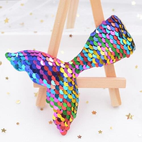 2Pcs 10CM Padded Patches Glitter Sequins Mermaid Tail Appliques for Clothes Sewing Stickers DIY Key Ring, Bag Pendant Decor D003