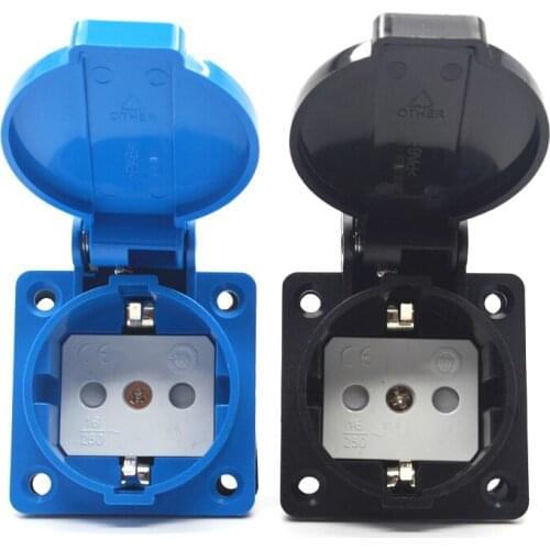 Euro 16A 250V Blue/Black IP44 Generator Control Panel Germany industry waterproof socket EU wire connector plug 2pcs