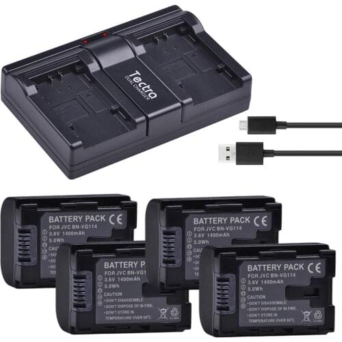 4PC BN-VG114 BN VG114 Camera Battery + Dual USB Charger for JVC GZ-E10 GZ-E100 GZ-E15 GZ-E200 GZ-E205 GZ-E208 BN-VG107 BN-VG121