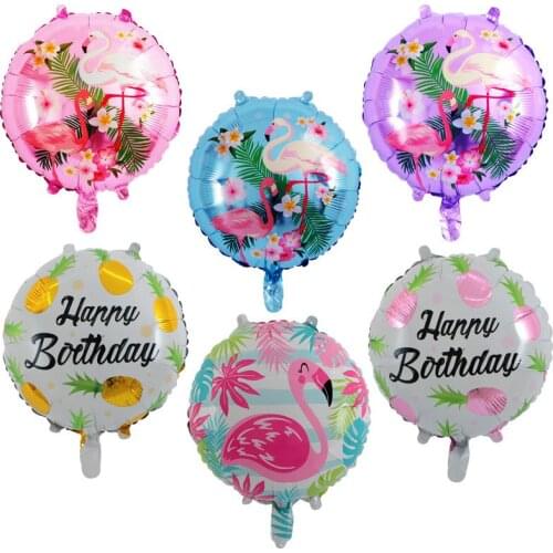5pcs 18inch Hawaii Flamingo Round Aluminum Foil Balloon Tropical Pineapple Happy Birthday Helium Globos for Wedding Party Decor