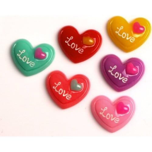 50Pcs Mixed Resin Heart Decoration Crafts Cute Kawaii Bead Flatback Cabochon Embellishments For Scrapbooking DIY Accessories