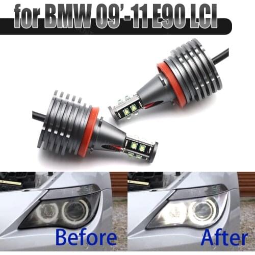6000K White 160W 8 LED 3000LM Car Angel Eye Marker Headlights Bulbs Lamps for BMW 2009-2011 3 Series E90 Sedan (LCI)