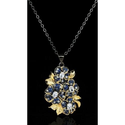 925 Silver Womens Necklace New Blue Zircon Inlaid Pendant Flower Shape Clavicle Chain Party Womens Sweater Chain