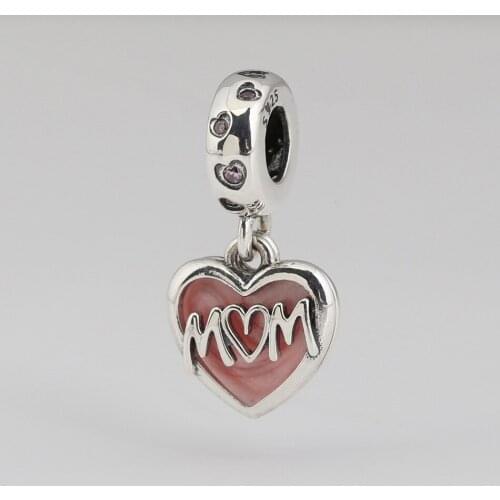 Authentic S925 Dangle Charm Mom Heart Pendant Bead fit Lady Bracelet Bangle Girl Birthday Gift DIY Jewelry