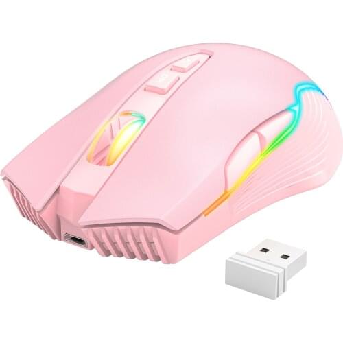 2.4GHz Wireless gaming Mouse 3600 DPI with USB Receiver Rechargeable Pink Girl Mice for Computer Laptop PC Gamer