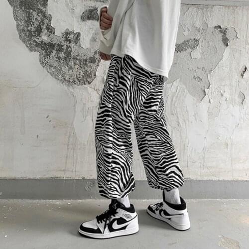 Full print zebra pattern casual pants mens spring and autumn new style Korean loose nine-point pants casual hip hop trousers