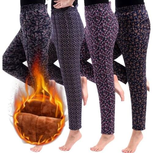 5 Colors 2020 Middle Aged Women Winter New Casual Thick Warm Straight Pants Female Loose Printed Elastic High Waist Trousers Q35