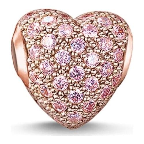 925 Sterling Silver Zirconia-pave Pink Beads, Thomas Style DIY Beads for Ts Jewelry Making Fit Bracelets Necklace for Women Men