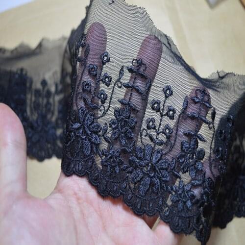 9CM Width(2yds/lot)black mesh pattern Embroidery Hight quality lace fabrics embroidered lace trim 17021801