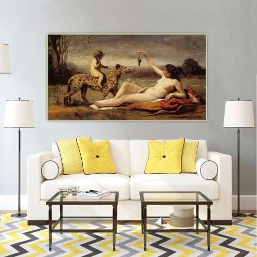 Citon Jean Baptiste Camille Corot《Bacchante with a Panther》Canvas Oil painting Artwork Poster Picture Wall Decor Home Decoration