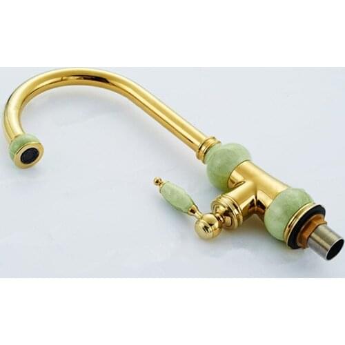 European Natural Jade Golden Hot and Cold Sink Tap Vegetables Basin Rotate Spout Drinking Water Faucet BM-6007KKitchen Faucets