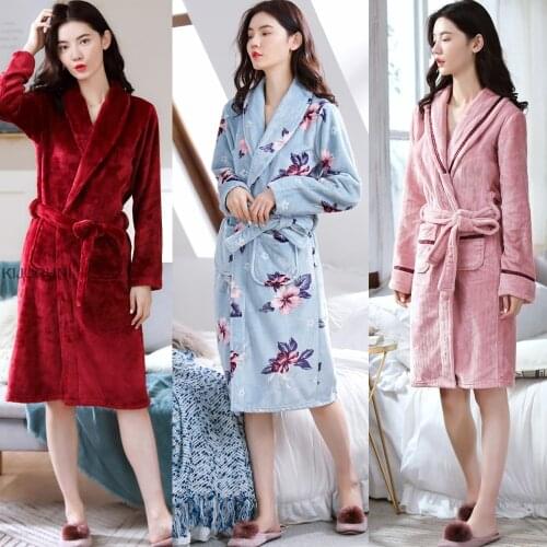 Newest Thicken Warm Soft Flannel Robe Female Winter Long Bathrobe Sexy V-Neck Women Kimono Nightgown Lounge Sleepwear Bath Robe