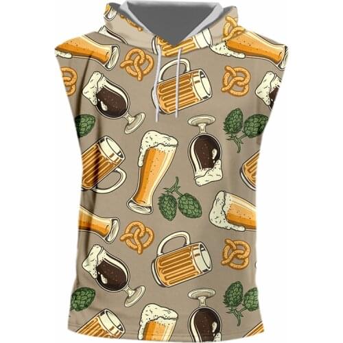 IFPD 3D Hooded Tank Tops Men 's Cool Sleeveless Shirts 3D Beer Printed Cheers Summer Fashion Casual Vest Plus Size 6XL Clothing