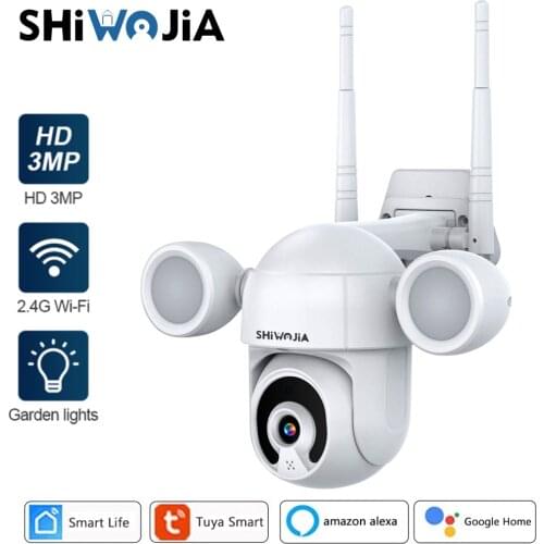 SHIWOJIA Wifi IP Camera PTZ FHD Tuya IR Color Night Outdoor Surveillance Dome Camera Smart Life Cloud Life Google Home Alexa