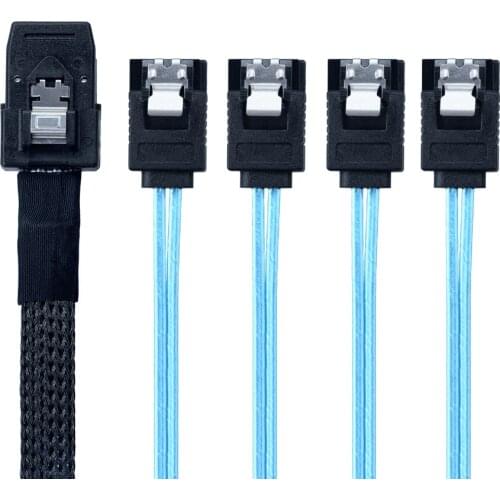 LBSC 3FT Internal SFF8087 Mini SAS 36pin Male W/ Latch To SATA 7Pin Female (X4) Forward Breakout Cable