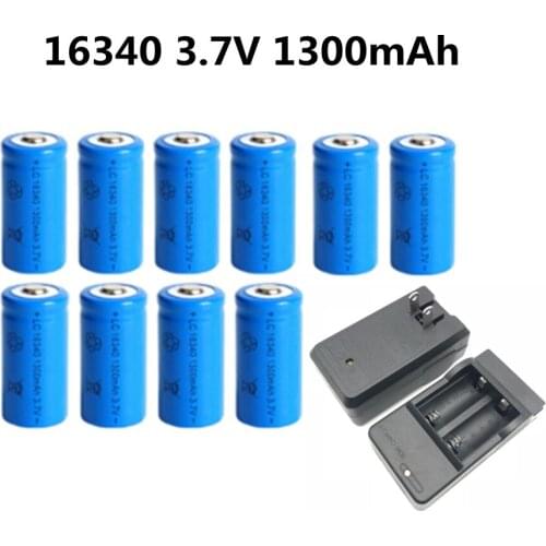 1300mAh 3.7V Li-ion Rechargeable 16340 Batteries CR123A Battery For LED Flashlight Travel Wall Charger For 16340 CR123A Battery