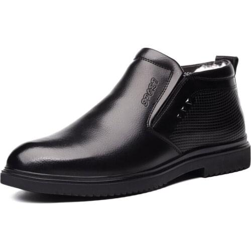 Men shoes genuine leather men boots work shoes male lace up for man ankle boots with fur black zapatos de hombre men snow boots