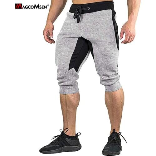 MAGCOMSEN Mens Cotton Casual Shorts 3/4 Joggers Short Sweatpants Trousers Summer Breathable Long Length Shorts with Zip Pockets