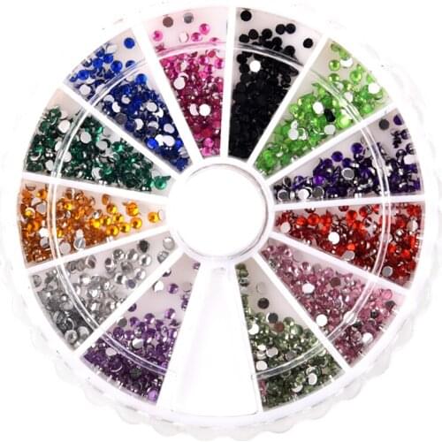 2400 x 1mm & 2mm Round Nail Art Rhinestone Wheel Kit