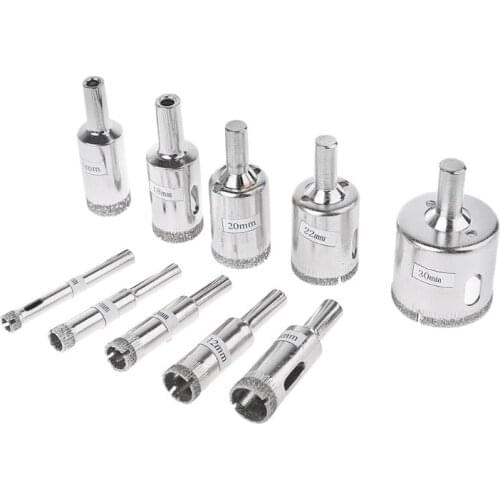Hot Sale 10Pcs Diamond Coated Core Hole Saw Drill Bit Set Tools for Tiles Marble Glass Ceramic