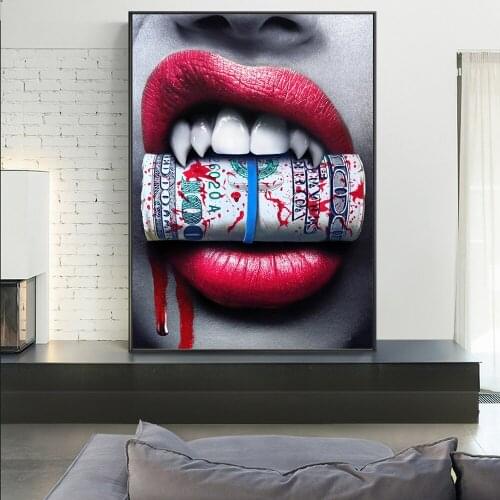 Bleeding Sexy Lips Wall Posters And Prints Bullets And Money Canvas Art Paintings On The Wall Decor Canvas Art Prints Cuadros