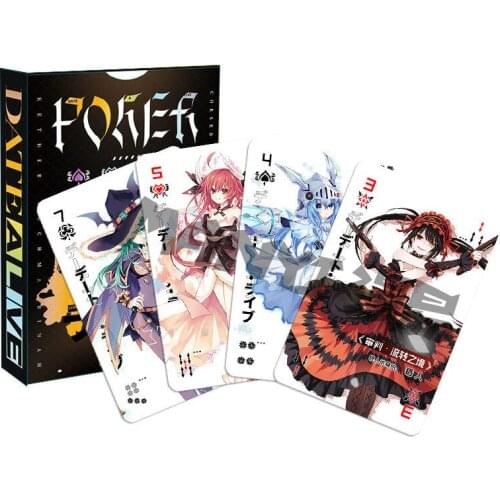 Anime Cosplay DATE A LIVE Poker Desk Playing Cards Cartoon Tokisaki Kurumi Kotori Itsuka Board Game Cards Hardcover Poker Toy