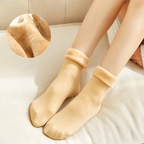 1 Pairs Women Socks Winter Plus Welvet Thick Warm Socks for Women Black Skin Color