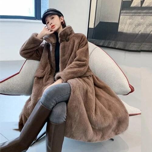 2021 New Winter Mink velvet Coat Womens Long Warm Faux Fur Coats Female Thicken Warm Mink Fur Overcoat Woman Cotton Jackets Coat