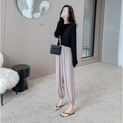 Summer new product letter embroidery cool cool pants loose and thin ladies casual pants